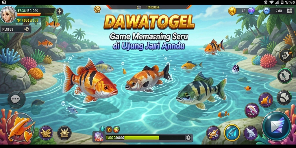 Tampilan gameplay memancing seru di DAWATOGEL dengan grafis memukau.