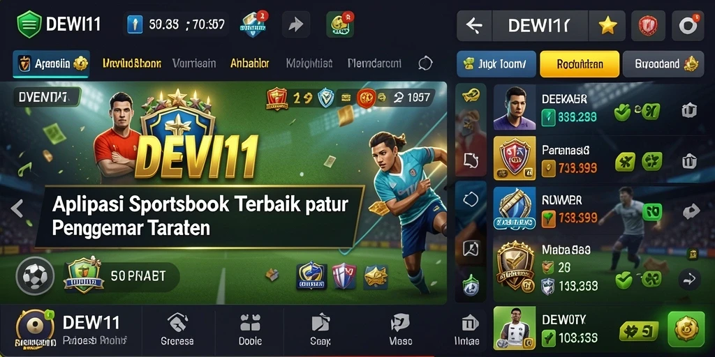 Tampilan antarmuka DEWI11 yang menarik dengan fitur taruhan olahraga.