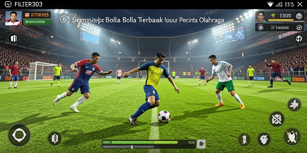 Tampilan gameplay seru dari FILTER303 yang menunjukkan aksi sepak bola yang menarik.