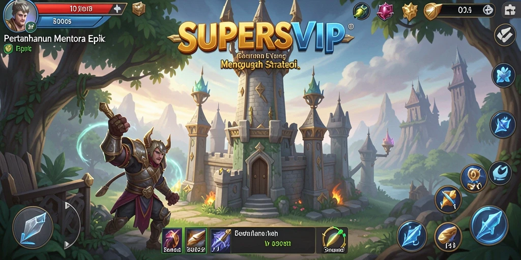 Gameplay seru dari SUPERSVIP dengan strategi menara yang mendebarkan.
